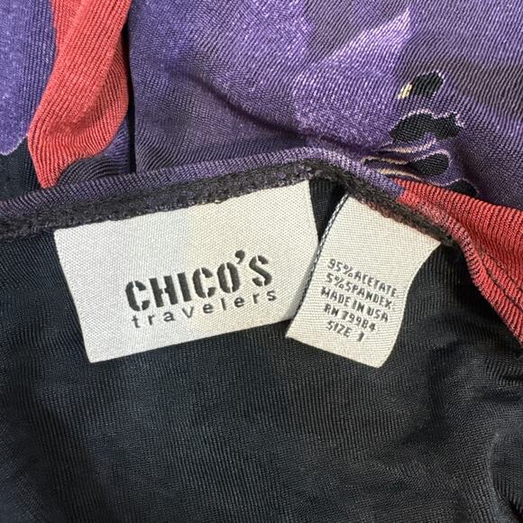 Chico's Travelers Ribbed Tie Front Cardigan Purple Red Floral sz 1 / Medium - Picture 7 of 7